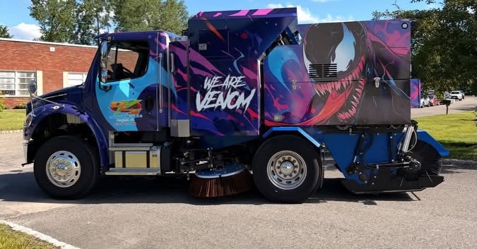 XBroom mechanical street sweeper delivered to American Pavement for asphalt milling cleanup and road construction sweeping